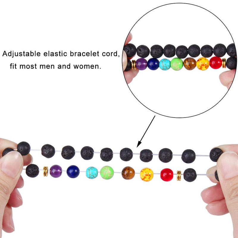 [Australia] - ONESING 3 Pcs Chakra Bracelets for Women Lava Rock 7 Chakras Crystals and Healing Stones Bracelets 8mm Chakra Stones Stress Relief Yoga Beads Bracelets Essential Oil Diffuser Bracelets for Men Black 