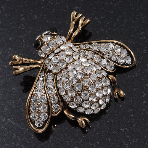 [Australia] - Avalaya Swarovski Crystal Bee Brooch (Burn Gold Metal) - 4.5cm Length 