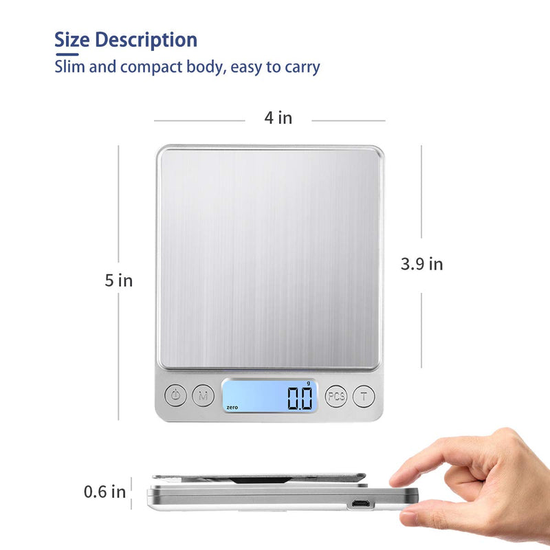 [Australia] - KUBEI Upgraded USB Charging Small Kitchen Scale, 3kg/0.1g Mini Food Electronic Scale, High Accuracy Cooking Scale, Pocket Scale with LCD Display 