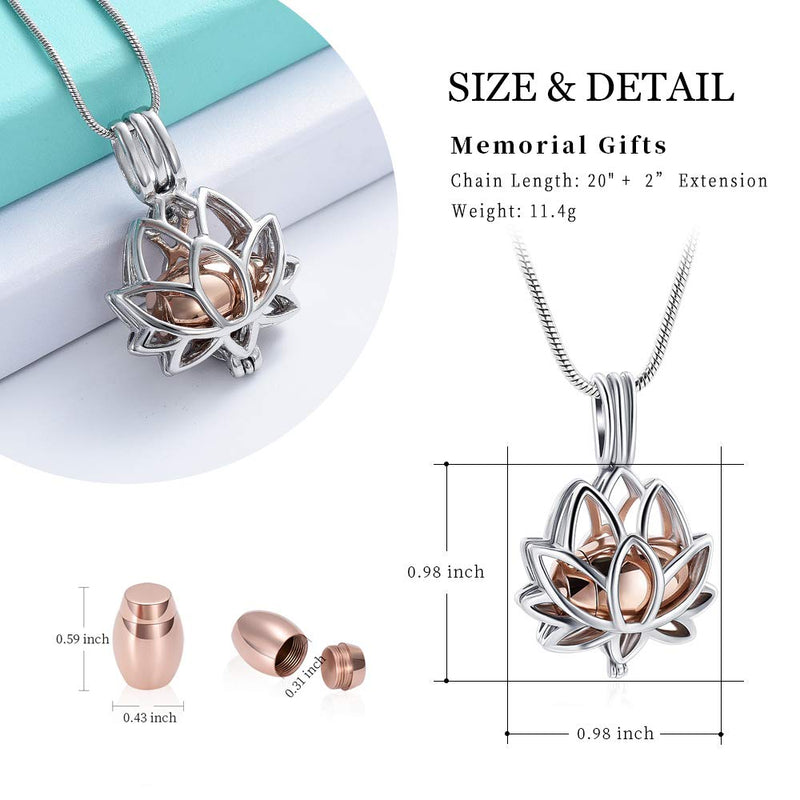 [Australia] - shajwo Cremation Jewelry Lotus Flower Urn Necklaces for Ashes for Women Men Crystals Drop Memorial Keepsake Locket Pendants Urn Jewelry for Human Ashes Holder Rose Gold Lotus 