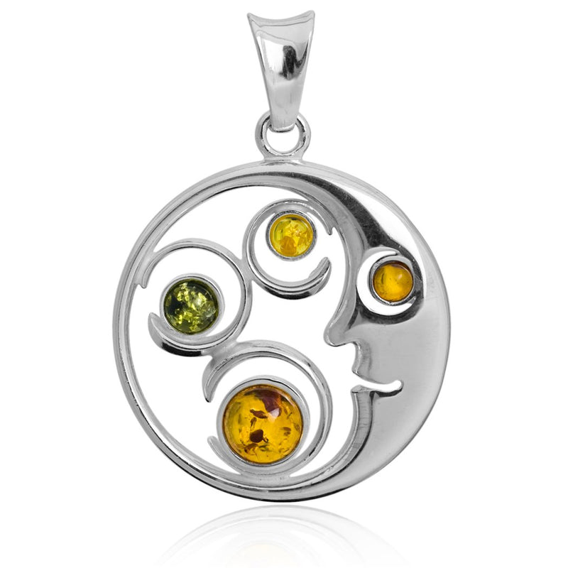 [Australia] - Sterling Silver Multicolor Amber Moon Pendant Chain 18 Inches 