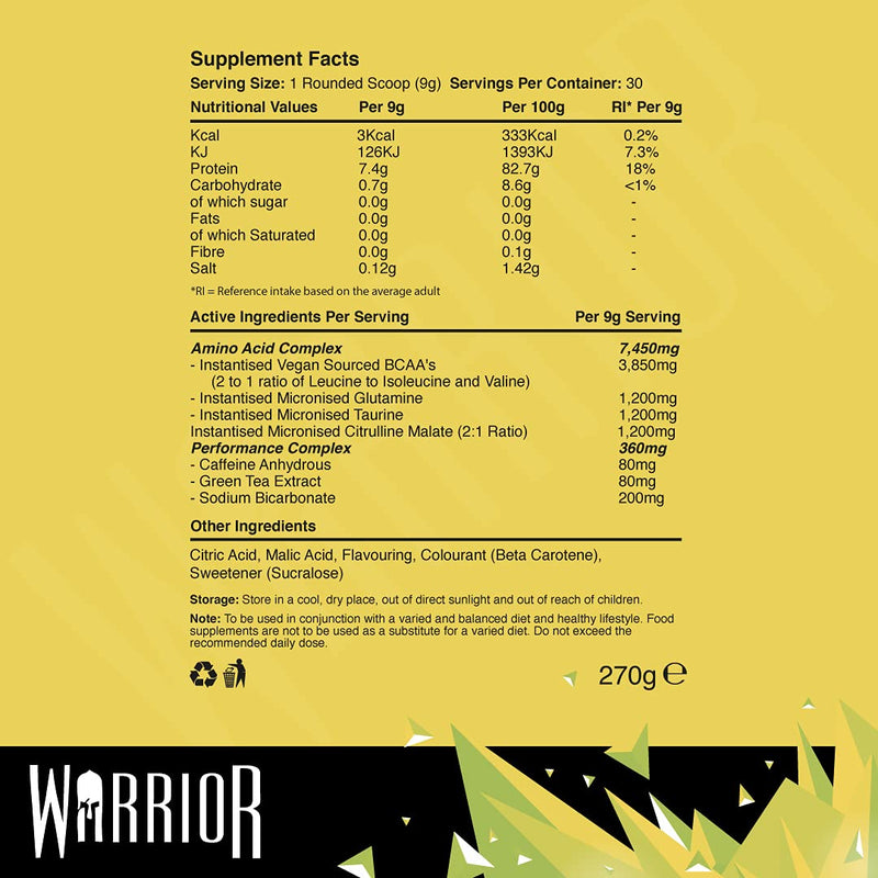 [Australia] - Warrior, Amino Blast - 270g - Branch Chain Amino Acid Powder (BCAA) - Helps Build Lean Muscle and Speed Up Recovery, Pineapple Chunk 