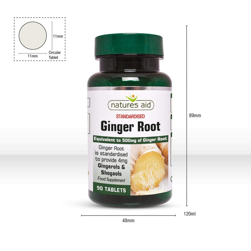 [Australia] - Natures Aid Ginger Root 500 mg 90 Tablets (Botanical Supplement, Providing Gingerols and Shogaols, Vegan Society Approved, Made in the UK) 