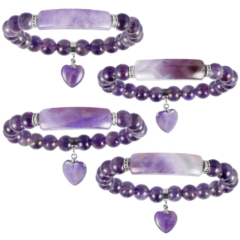 [Australia] - TUMBEELLUWA Healing Stone Bracelets 8mm Beads Chakra Crystal Energy Heart Charm Bracelet Handmade Jewelry for Women #1 amethyst crystal stone 