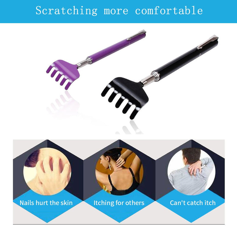 [Australia] - Portable Extendable Back Scratcher, OWUDE Telescoping Scratcher Tetractable Bear Claw Metal Hand Massager Tool Pack of 2 (Black + Purple) (Style 1) 