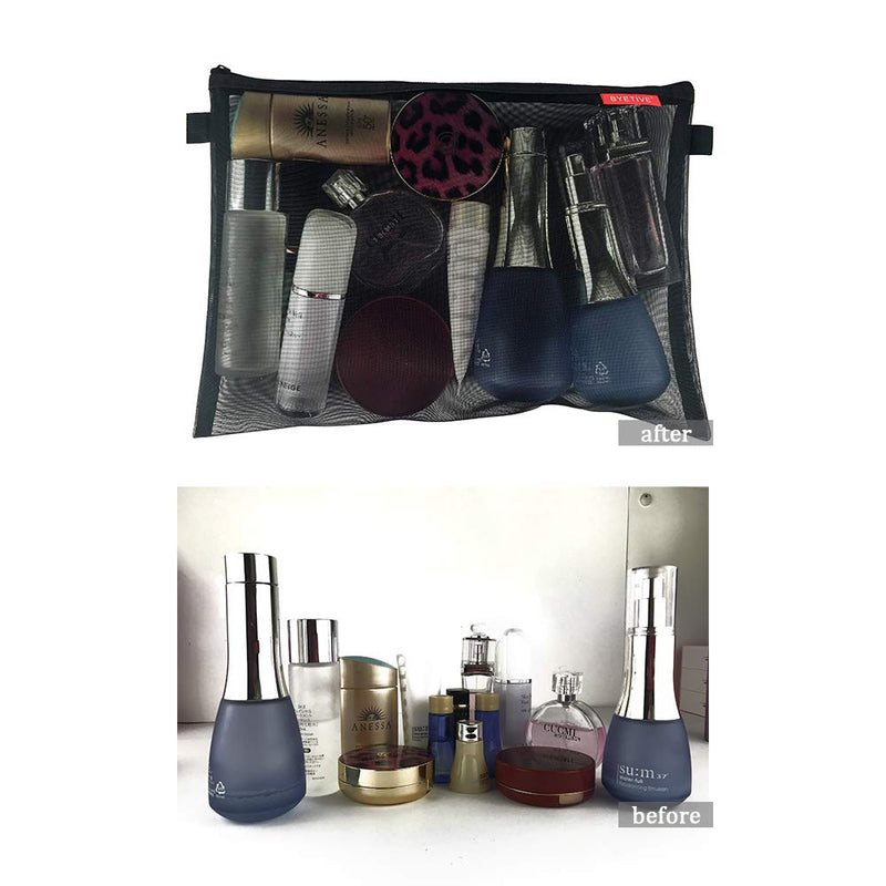 [Australia] - Mesh Cosmetic Bag BYETIVE Mesh Makeup Bag Set Nylon Mesh Bag With Zipper Mesh Toiletry Beauty Storage Bags Mesh Zipper Pouch Cosmetic Organizer Travel Accessories Kit Set Pencil Case Portable Storage 