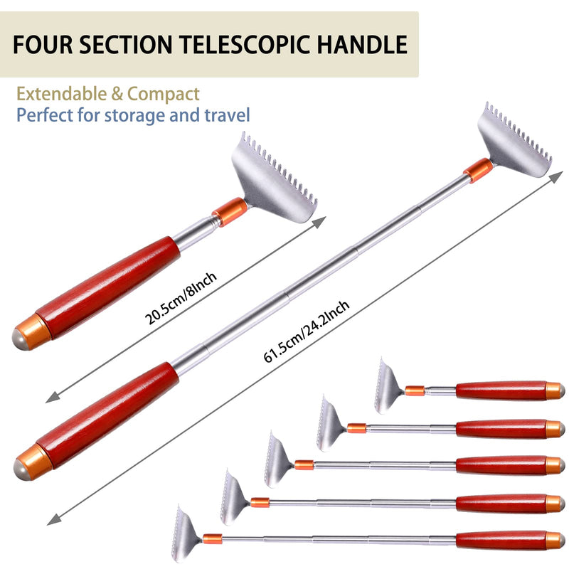 [Australia] - Large Back Scratcher Extendable, Aznrszy for Men Women Adults Long 24Inch with Wooden Handle Massage Roller, Extra Wide 15-Teeth Claw Sturdy Steel Hand Massagers, Dark-red L-24'' 