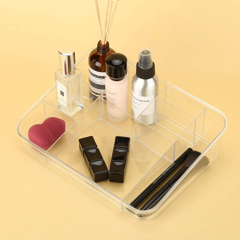 [Australia] - SUNFICON Makeup Organizer Tray Cosmetic Display Case Brush Holder Storage Box for Vanity Countertop Bathroom Drawers, 8 Compartments, Crystal Clear Acrylic 