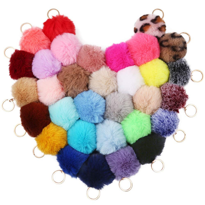 [Australia] - Auihiay 32 Pieces Pom Poms Keychain Fluffy Ball Key Chain Faux Rabbit Fur Pompoms Keyring for Girls Women 