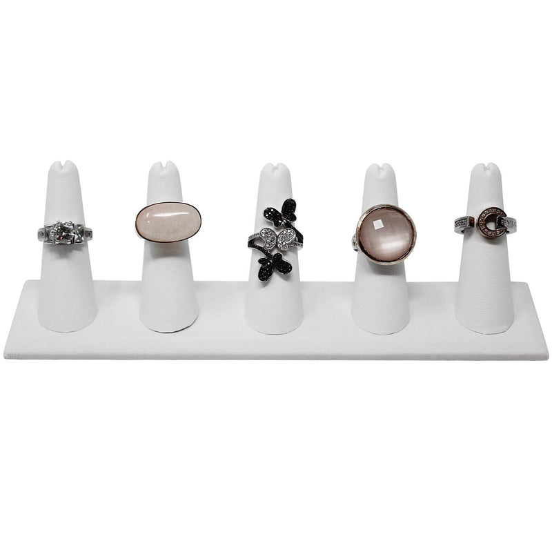 [Australia] - Mooca 2 Pcs Set Ring Organizer for Showcase Display Drawer 5 Long Ring Storage Holder Jewelry Display Stands Showcase Jewelry Storage Counter, White Leatherette, 8"W x 2 1/8"D x 2 1/2"H 