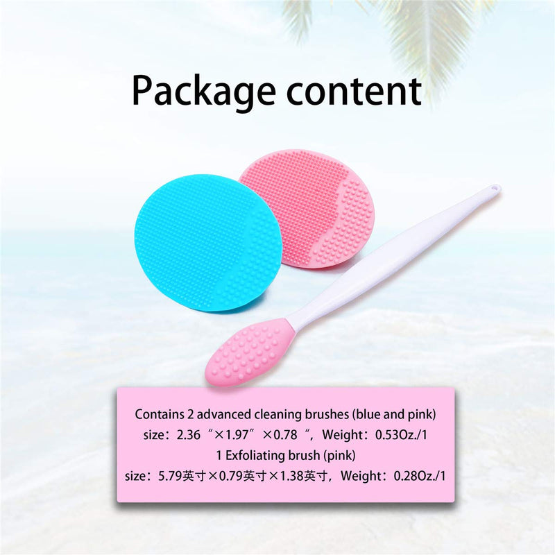 [Australia] - Super Soft Silicone Face Cleanser Brush, WantGor 2 Pcs Soft Face Massage Scrubber Manual Facial Cleansing With 1 Pc Exfoliating Brush For Sensitive, Delicate, Dry Skin (3 Pcs) 3 Pcs 