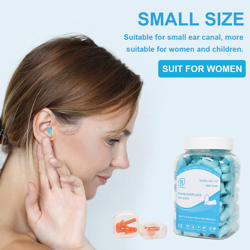 [Australia] - Slim Size Foam Ear Plugs for Small Ear Canals Women, Kids, 100 Pairs, 35dB SNR Noise Canceling Sound Blocking Reduction Earplugs for Sleeping, Snoring, Work, Shooting, Studying, Loud Noise, Lake Blue 