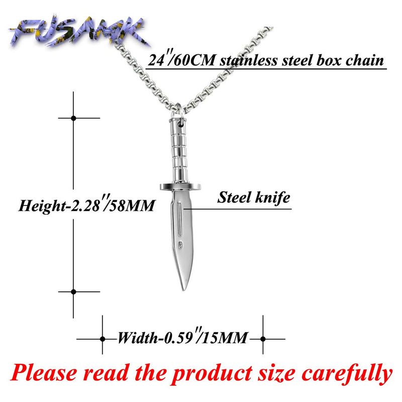 [Australia] - Fusamk Fashion Titanium Steel Dagger Tag Pendant Knife Necklace Steel Knife 