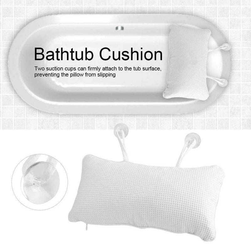 [Australia] - EORTA Bathtub Pillow Anti-slip Aerated Pillow with Suction Cup Spa Bath Cushion for Head Neck Rest Relax, Home, Bathroom, White, 13.8"X7.8" 