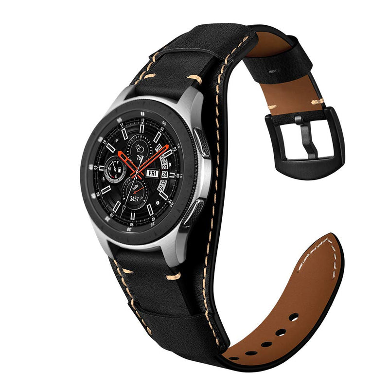 [Australia] - Balerion Cuff Genuine Leather Watch band,Compatible with Samsung Galaxy Watch 3 45mm, Galaxy Watch 46mm,Gear S3 ,Fossil Q Explorist,other Standard 22mm Lug Width Watch Black 