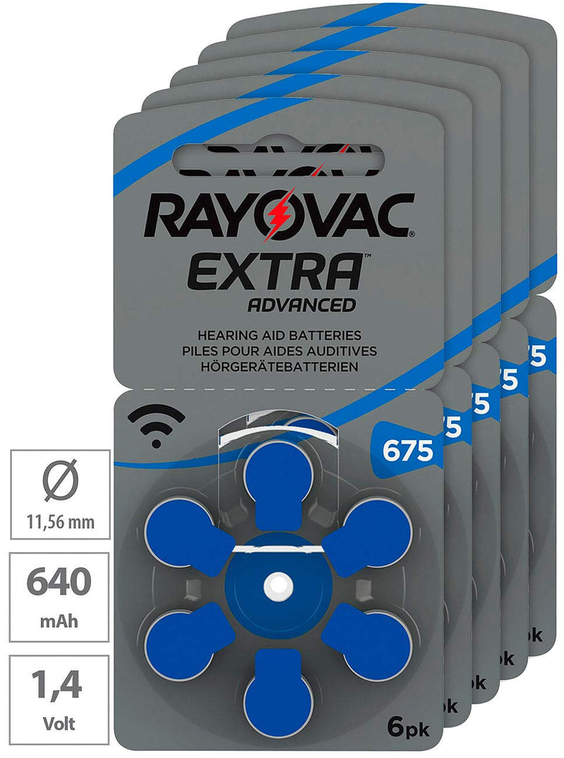 [Australia] - Rayovac 675 Extra Advanced Hearing Aid Batteries 1,45 V 640 - 5 x Pack of 6 (30 cells) 