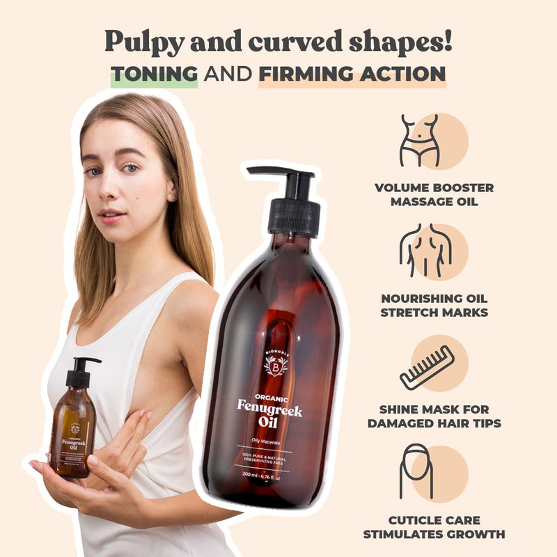 [Australia] - ORGANIC FENUGREEK OIL | Fenugreek Seed Oily Macerate made with Sunflower Oil | 100% Pure & Natural | Body, Chest, Buttocks, Hair, Nails | Vegan & Cruelty Free | Glass Bottle + Pump (200ml) 200ml 