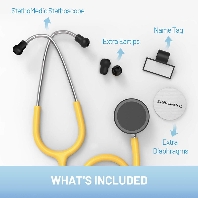 [Australia] - FriCARE Dual Head Stethoscope for Medical and Home, Classic Lightweight Design, Stethoscope for Adult, Gift for Nurses, Doctors, Medical Students, 28 inch (Chrome Yellow) Chrome Yellow 