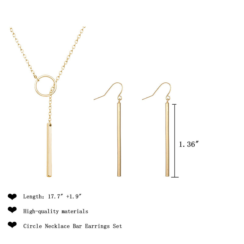 [Australia] - 2Pcs Y Pendant Necklace Bar Earring Set Lariat Necklace Long Stick Drop Dangle Earring For Women Gold circle set 