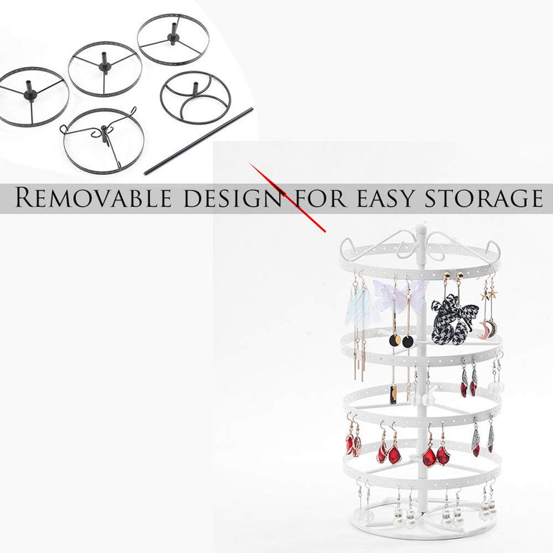 [Australia] - MINIDUO 4-Tier Earring Holder, Rotating 168-Hole Earring Organizer Musical Jewelry Display Stand for Girls, for Bedroom Home Decor-white white Round 