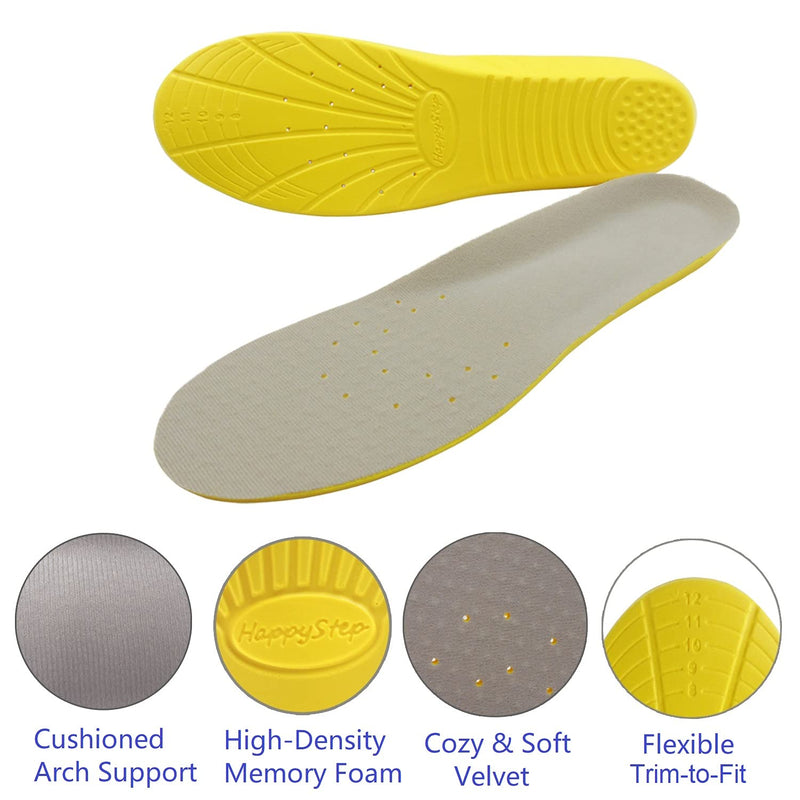[Australia] - Happystep Plantar Fasciitis Orthotics PU Memory Foam Shoe Inserts, Comfort Insoles, Cushioned Arch Support, Heel Cushioning, Shock Absorption, Foot Pain Relief (Size L: US Men 8-12 or Women 9-14) Men 8-12/Women 9-14 