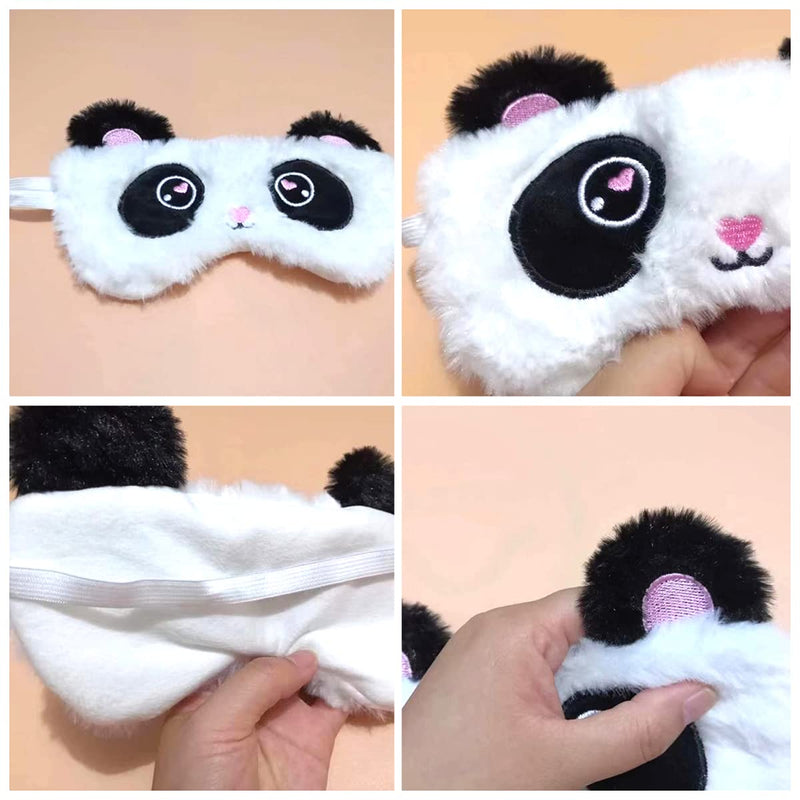 [Australia] - 2 Pcs Panda Fluffy Sleep Eye Masks Cute Animal Plush Eye Masks Elastic Sleeping Eye Covers for Travel, Office, Home Sleep Shading 