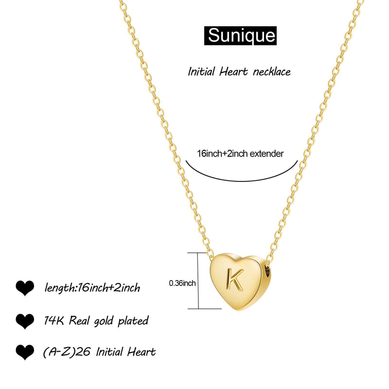 [Australia] - Dainty Heart Initial Necklace Letters A to Z 26 Alphabet Pendant Necklace Small Heart 14K Real Gold Plated Personalized Necklace Inspiration Gifts for Girl Women Gold Plated K 