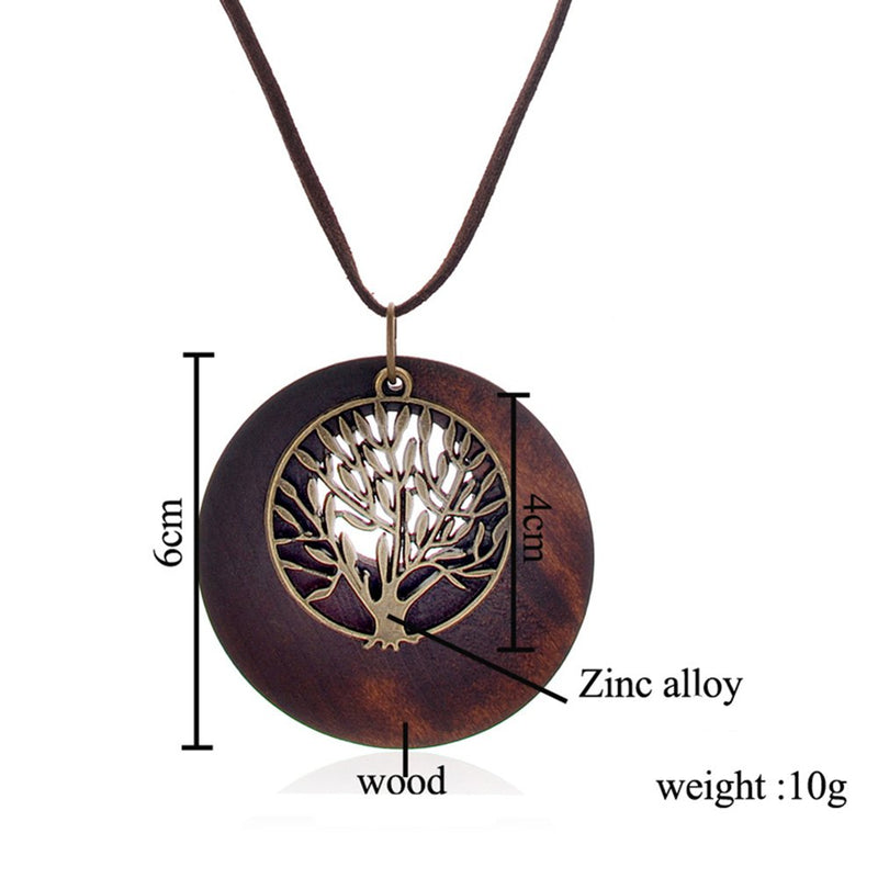 [Australia] - SIVITE Vintage Bronze Tree of Life with Wood Pendant Necklace Long Leather Chain Wooden Necklace for Women Girls 