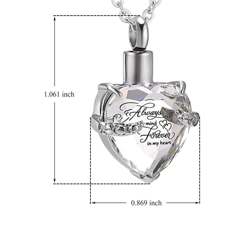 [Australia] - Crystal Heart Cremation Jewelry Memorial Urn Necklace for Ashes Stainless Steel Ash Holder Pendant Keepsake Jewelry for Urns White 