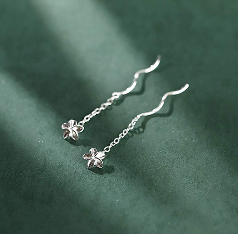 [Australia] - SLUYNZ Genuine 925 Sterling Silver Plumeria Flowers Tassel Earrings for Women Teen Girls Elegant Flowers Dangle Earrings 