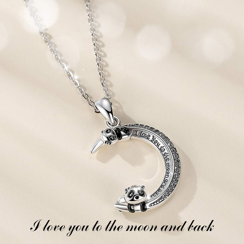 [Australia] - Eusense Panda Necklace Sterling Silver I Love You to the Moon and Back Necklaces Jewelry Cute Pandas Pendant with Cubic Zirconia for Women Girls 