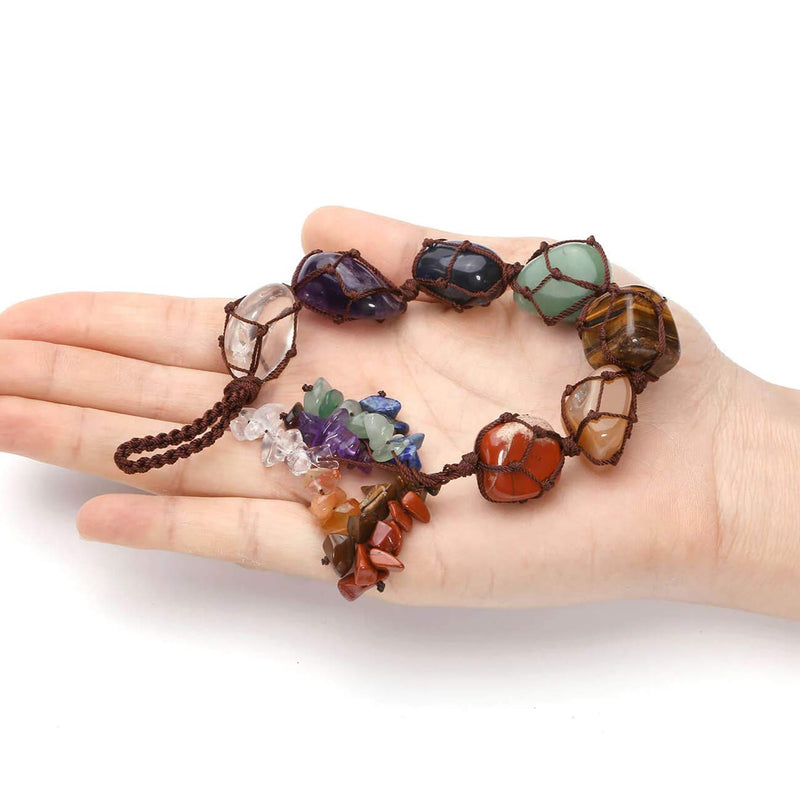 [Australia] - Techson 7 Chakra Tassel Stones Hanging Set, Reiki Healing Crystals Ornament, Gemstone Spiritual Meditation Home Car Decoration 