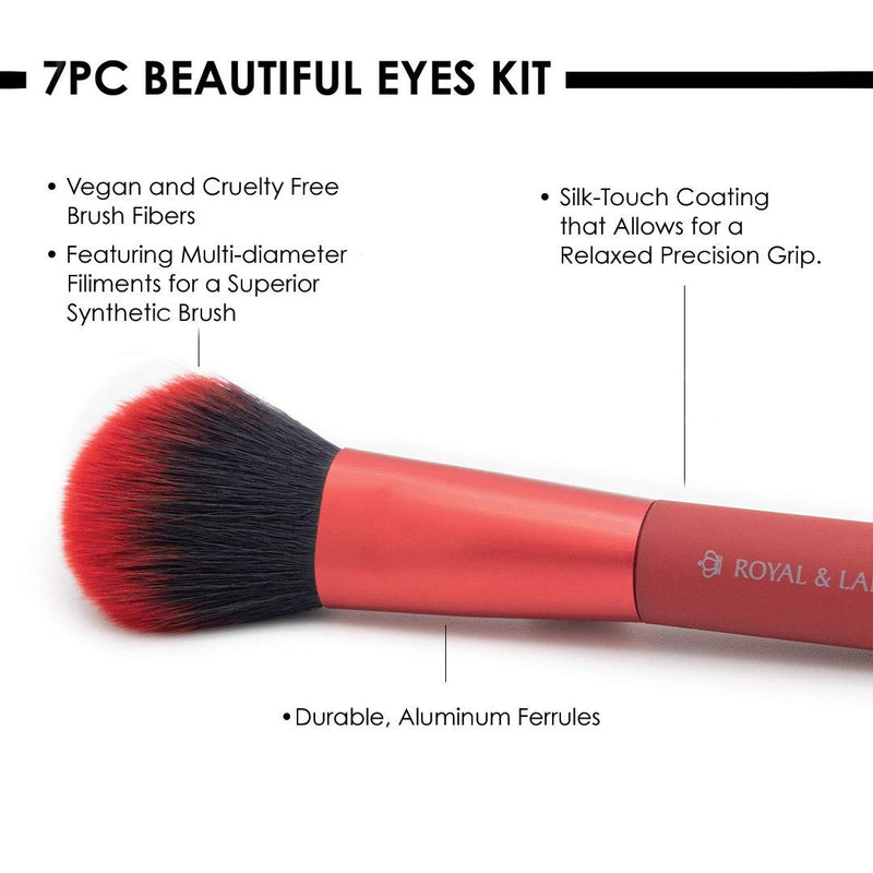 [Australia] - MODA Beautiful Eyes 7 pc Makeup Brush Flip Kit, Red 