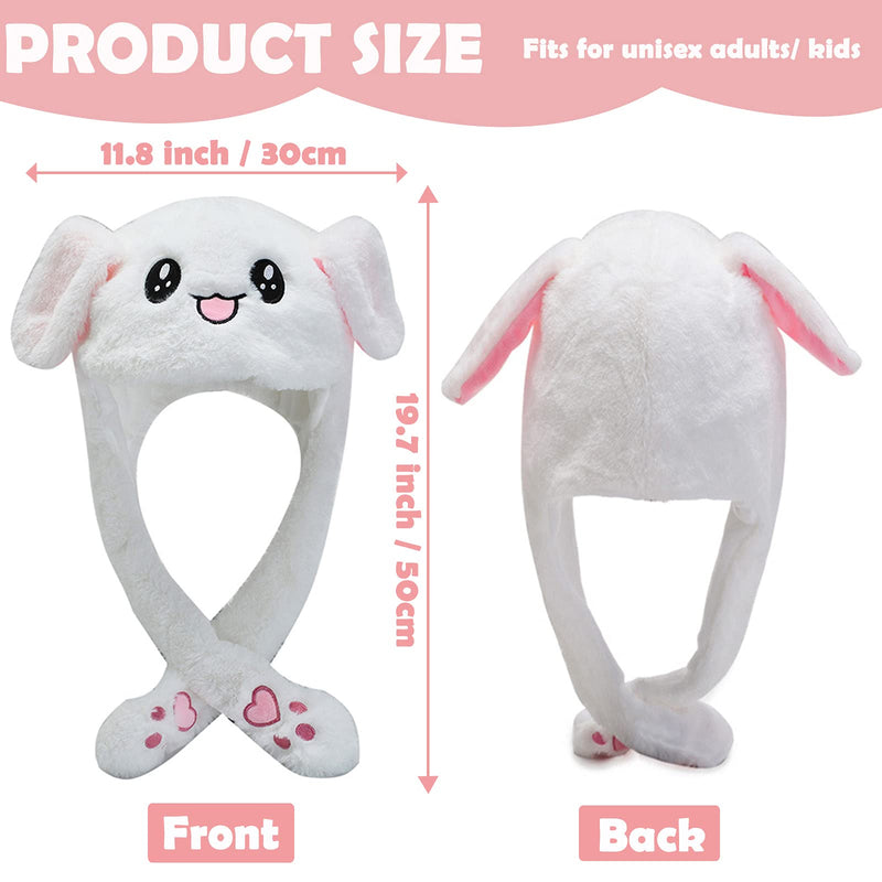 [Australia] - 2Pcs Cute Bunny Hat with Moving Ears Funny Plush Rabbit Hat Jumping rabbit Cap for Kids Adults Women Girls Party Cosplay Easter Christmas Birthday White 