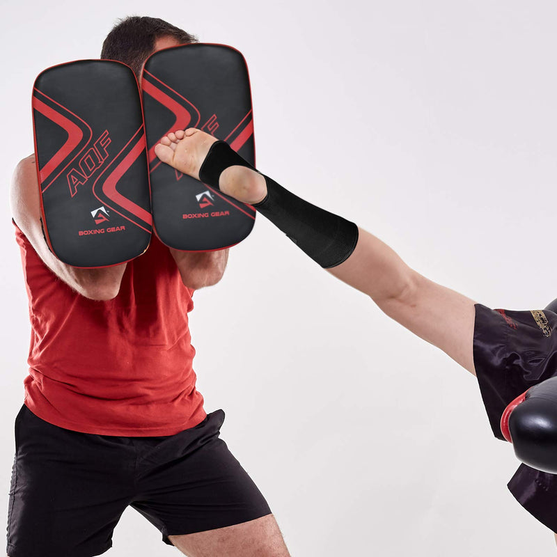 [Australia] - AQF MMA Ankle Support Muay Thai Foot Brace Guard Kick Boxing Sprains Achilles Tendon Pain Relief Protector Elasticated Breathable Compression Sleeve Black M 