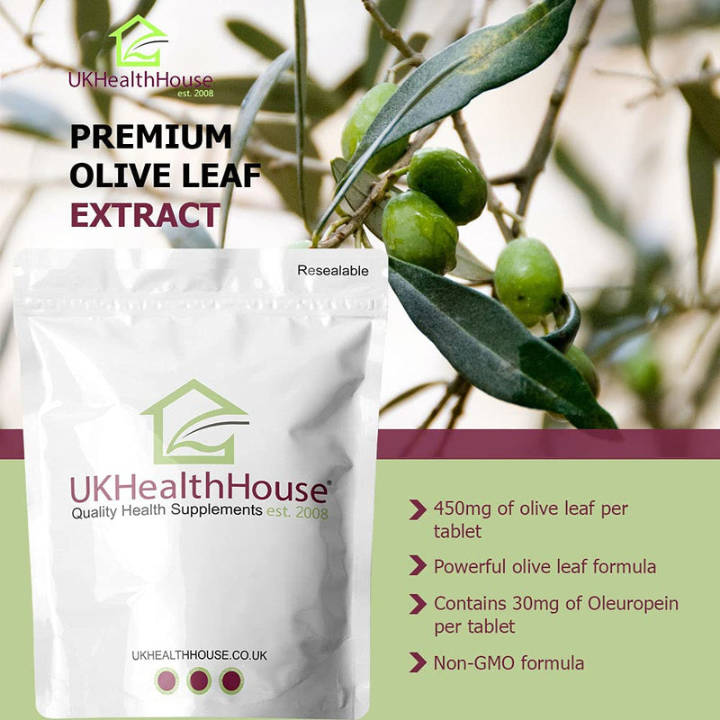 [Australia] - Olive Leaf Extract 450mg Tablets (30mg Oleuropein) - Botanical Vegan Supplement Super Strength Immune & Antioxidant Support, Cardiovascular Health (30) 30 