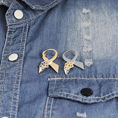 [Australia] - MIXIA Classical Ribbon Brooch Animal Cruelty Awareness Cat Dog Puppy Paw Print Brooch Pin Jewellery Gifts for Women Men Brooches Pin Silver 