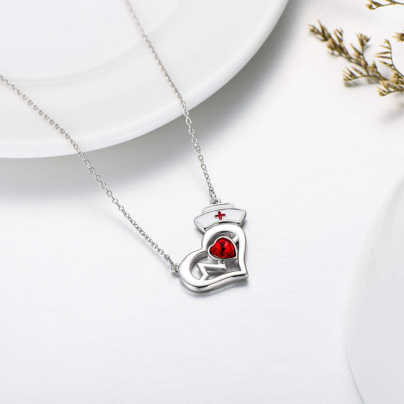 [Australia] - AOBOCO Nurse Necklace Sterling Silver Nurse Hat Charm with EKG Heartbeat Heart Necklace for Nurse Doctor Medical Student, Crystal from Swarovski 