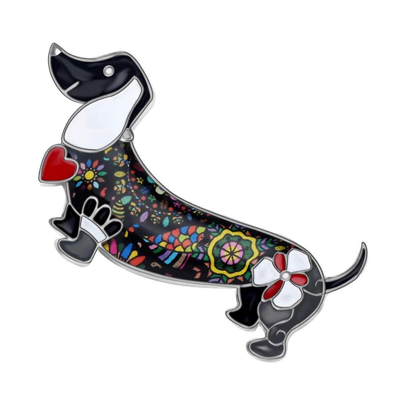 [Australia] - DOWAY Dachshund Brooch Lapel Pin for Women Girls,Pet Dog Dachshund Gift, Scarf Clothes Bags Badges Fashion Jewelry Black 