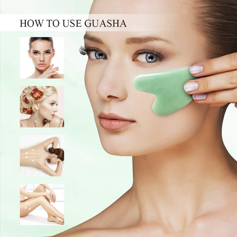 [Australia] - Gua Sha Facial Tool - Nature Jade Stone Guasha Massage Tool - Nature Jade Stone for Scraping Facial and SPA Acupuncture Therapy - Heart Shape Jade Trigger Point Treatment on Face (Jade) Green 