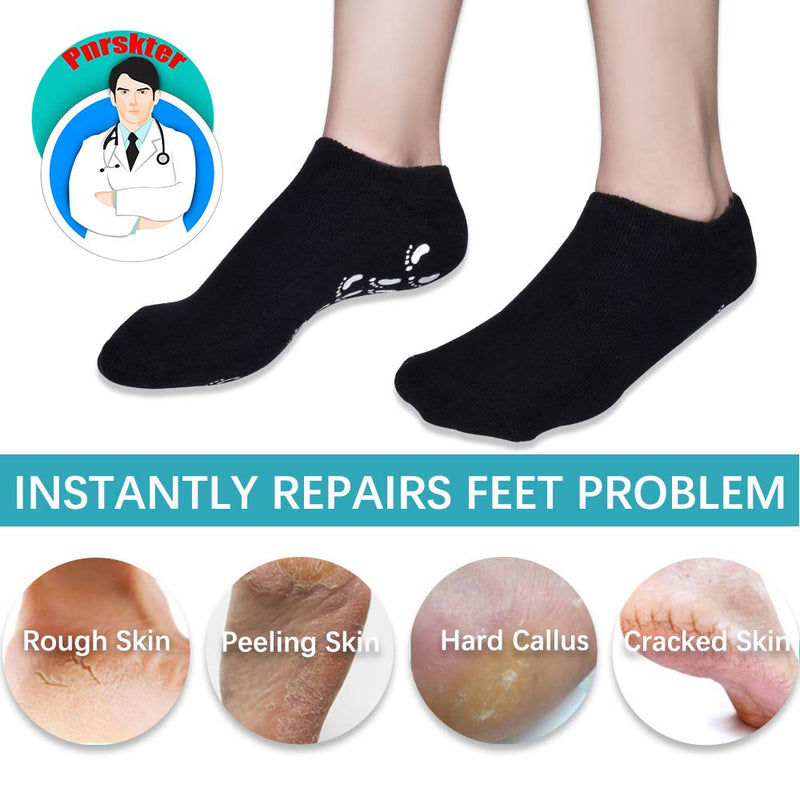 [Australia] - Gel Socks, Moisturizing Socks, Soft Moisturizing Gel Socks, Gel Spa Socks For Repairing and Softening Dry Cracked Feet Skins, Gel Lining Infused with Essential Oils and Vitamins (Black & Gray) … Black & Gray 