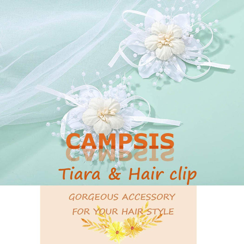 [Australia] - IYOU Floral Princess Headpiece Flower Wedding Hair Clip White Flower Frist Communion Hair Accessories for Flower Girls and Bridesmaid 