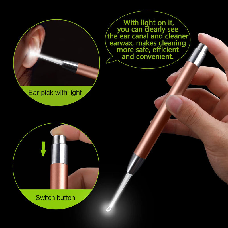[Australia] - 4 Pack Ear Pick with Light, Ear Cleaner Ear Wax Removal Tool Kit for Kids and Adults, Ear Picks Digger & Tweezers & Spiral Spring Ear Spoon Set with Storage Box (Rose Gold) Style 1 