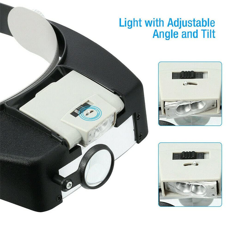 [Australia] - Head Magnifier Jewelers with LED Light Illuminated Helmet Magnifying 1.5X 3X 8.5X 10x Tools for Watch Repair, Precision Work Reading Aid 