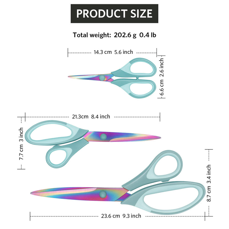 [Australia] - Scissors, Sharp Titanium Blades, Soft Grip Handle, Multi-Purpose Scissors Set of 3 Suitable for Families, Office, and School Use, Blue 