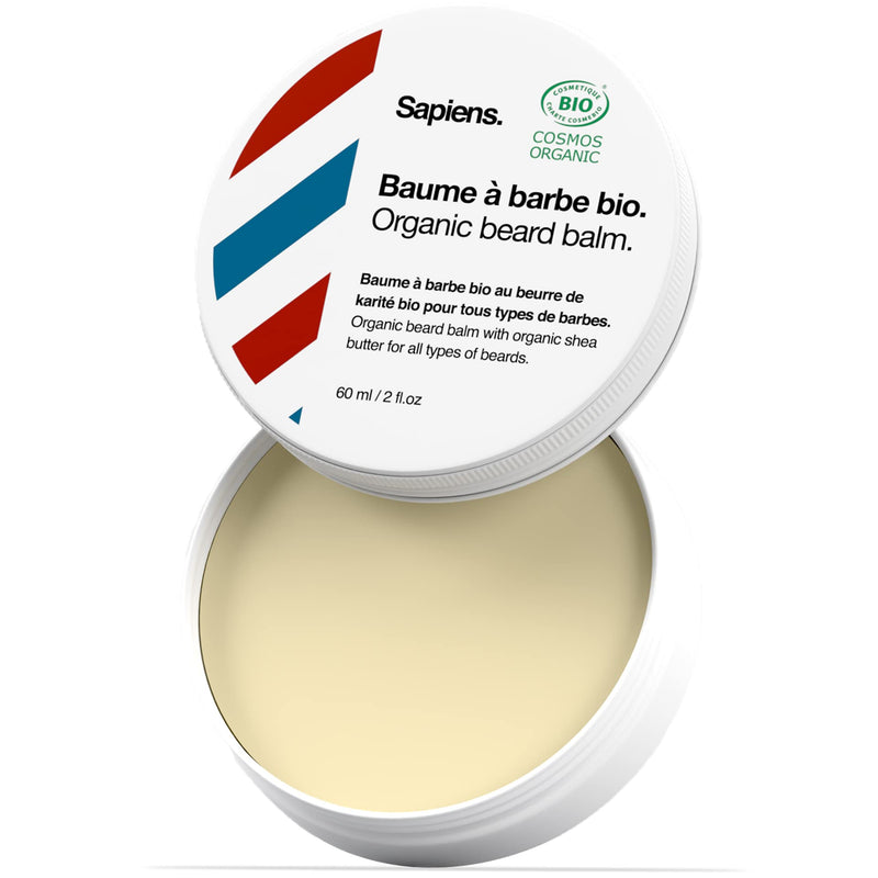 [Australia] - Beard Balm for Men 60ml Sapiens Barber Shop - Organic Certified by Ecocert - Beard and Moustache Wax with Shea Butter and Castor Oil - Moisturising and Structuring Beard Care Balm - Made in France 