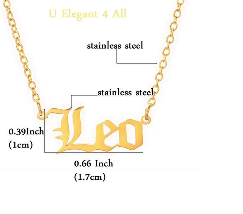 [Australia] - HUASAI Old English Zodiac Necklace for Women Gold Stainless Steel Horoscope Necklace for Girls Leo 