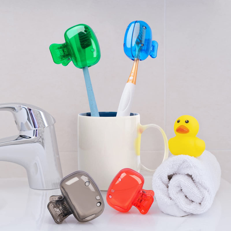 [Australia] - Fowecelt Toothbrush Covers Head Cap - 4Pcs Toothbrush Cover for Traveling, Electric Toothbrush Head Cover for Bathroom, Toothbrush Cap for Family, Toothbrush Clip Cover for Camping Hiking Blue 