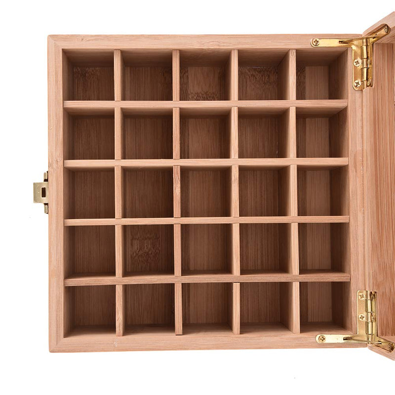 [Australia] - PhantomSky 25 Slots Wooden Aromatherapy Essential Oil Carrying Case, Natural Bamboo Essential Oil Organizer Storage Box Case Display Holder for Travel and Presentations Gift Box #1 