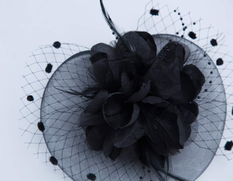 [Australia] - Fascinators Hats for Womens 50s Headwear with Veil Flower Cocktail Wedding Tea Party Church Derby Hat 1-4-black 